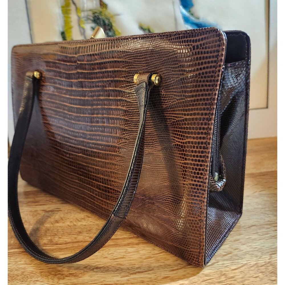 Reptile Leather '50s Bellestone Vintage Handbag Brown  Alligator Crocodile - Picture 9 of 16